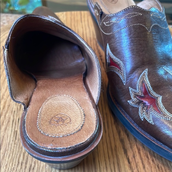 Ariat Brown Leather Mules with Red Embroidery - Picture 6 of 8